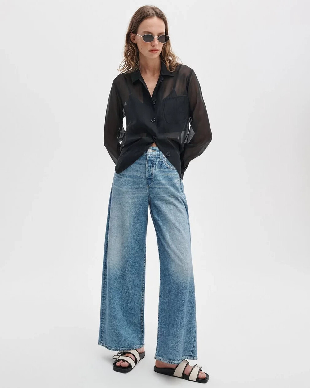 rag & bone Miramar Sofie Wide Leg Pants Two‑Tone Spliced Size 28 - Picture 6 of 10